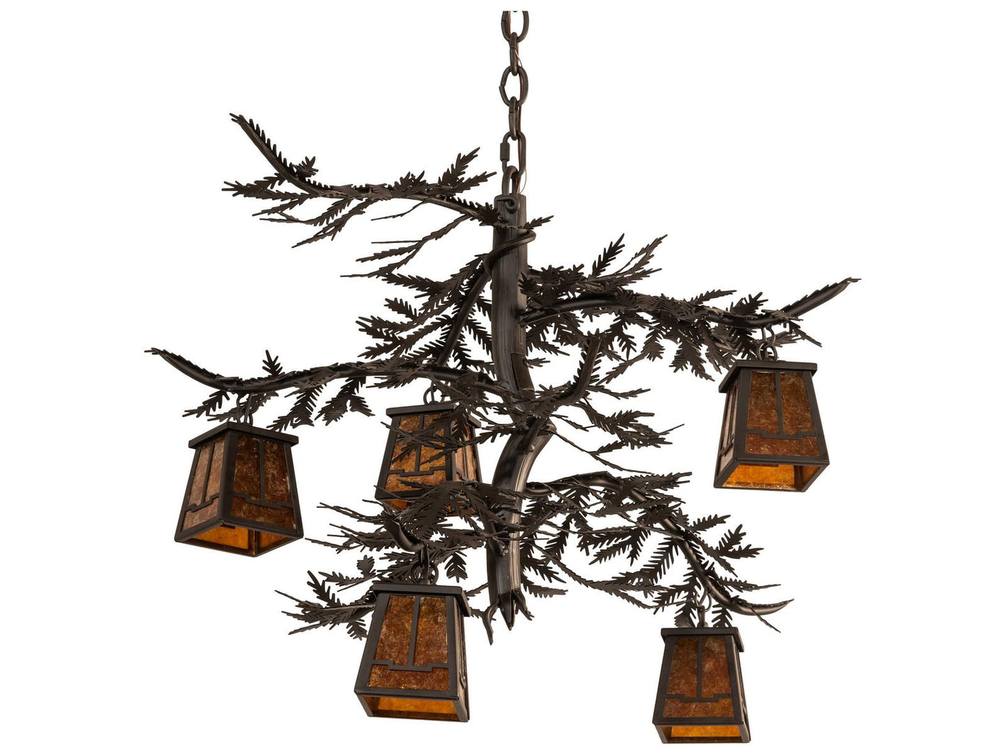 Meyda 5-Light Pine Branch Valley View Lantern Chandelier in Oil Rubbed Bronze