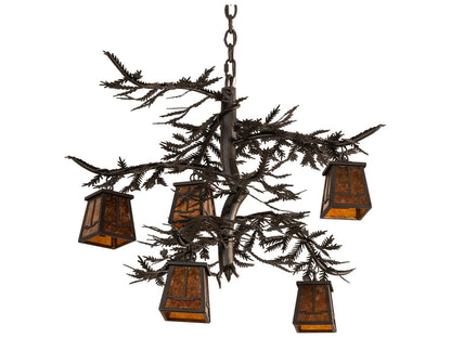 Meyda 5-Light Pine Branch Valley View Lantern Chandelier in Oil Rubbed Bronze