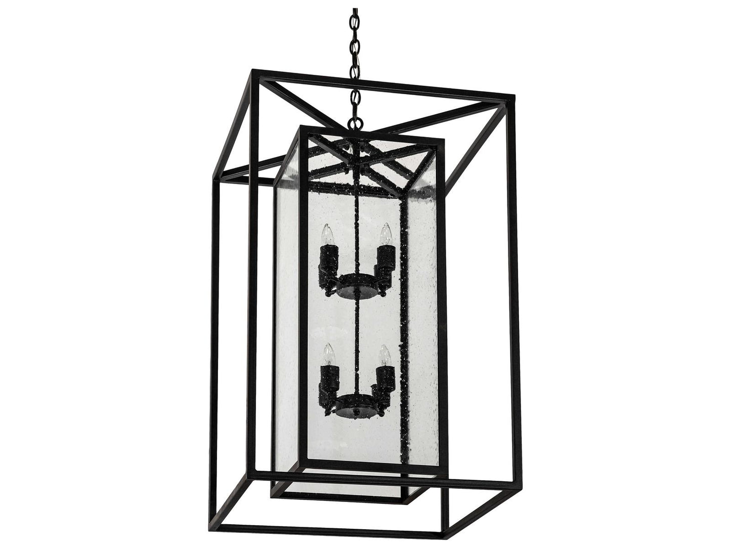 Meyda Kitzi Box 8-Light Black Clear Seedy Glass Candelabra Geometric Chandelier
