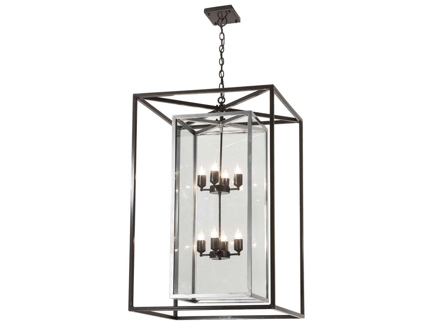 Meyda Kitzi Box 8-Light Geometric Chandelier in Nickel and Timeless Bronze
