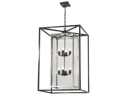 Meyda Kitzi Box 8-Light Geometric Chandelier in Nickel and Timeless Bronze