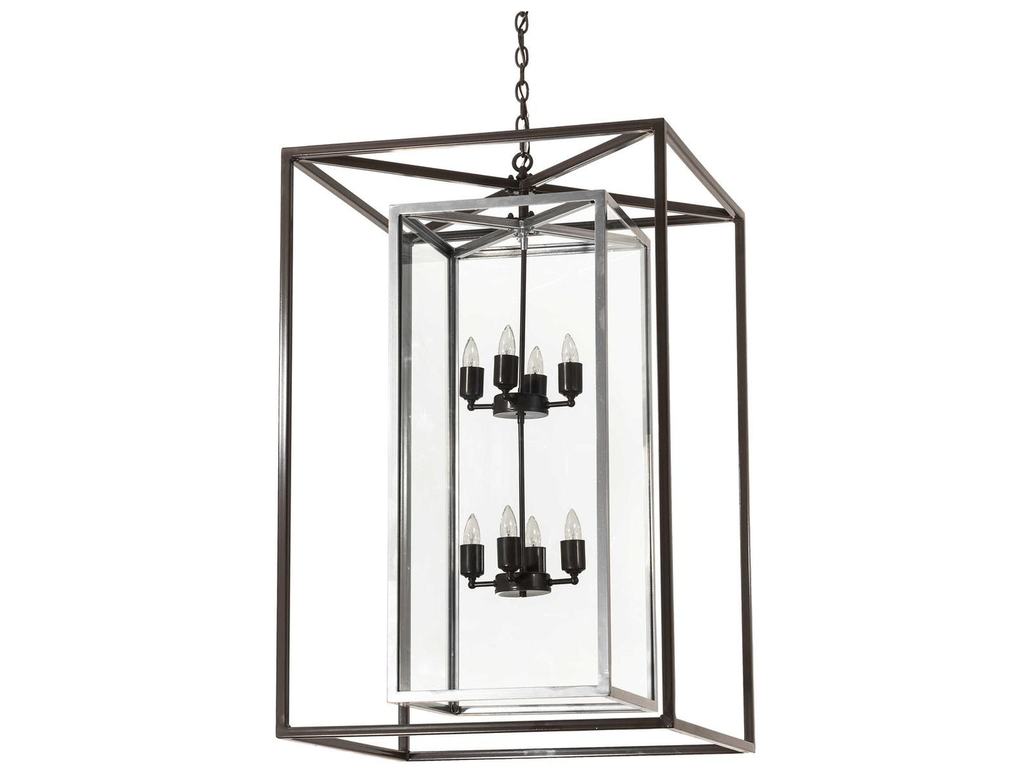 Meyda Kitzi Box 8-Light Geometric Chandelier in Nickel and Timeless Bronze