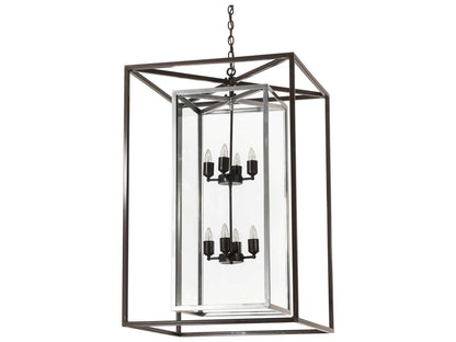 Meyda Kitzi Box 8-Light Geometric Chandelier in Nickel and Timeless Bronze