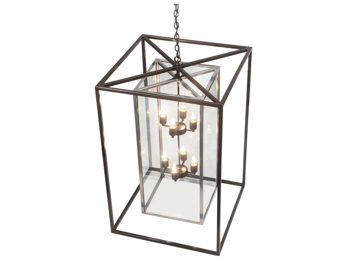 Meyda Kitzi Box 8-Light Geometric Chandelier in Nickel and Timeless Bronze