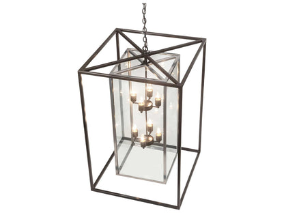 Meyda Kitzi Box 8-Light Geometric Chandelier in Nickel and Timeless Bronze