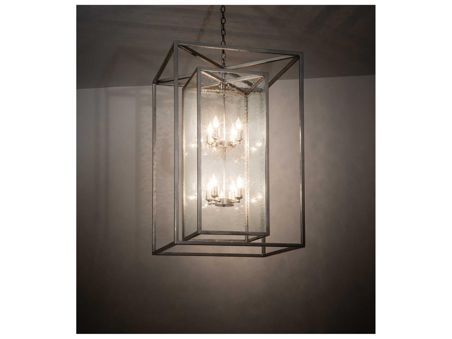 Meyda Kitzi Box 8-Light Geometric Chandelier in Nickel with Clear Seeded Glass