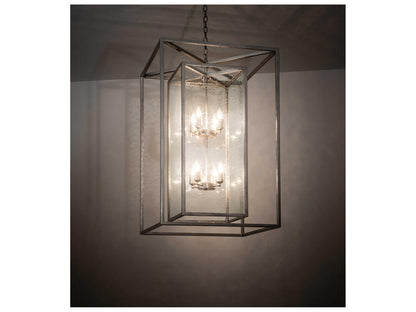 Meyda Kitzi Box 8-Light Geometric Chandelier in Nickel with Clear Seeded Glass