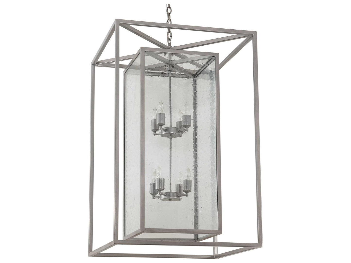 Meyda Kitzi Box 8-Light Geometric Chandelier in Nickel with Clear Seeded Glass