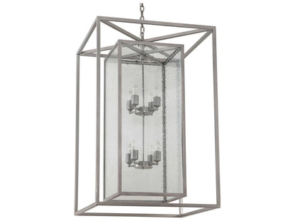 Meyda Kitzi Box 8-Light Geometric Chandelier in Nickel with Clear Seeded Glass
