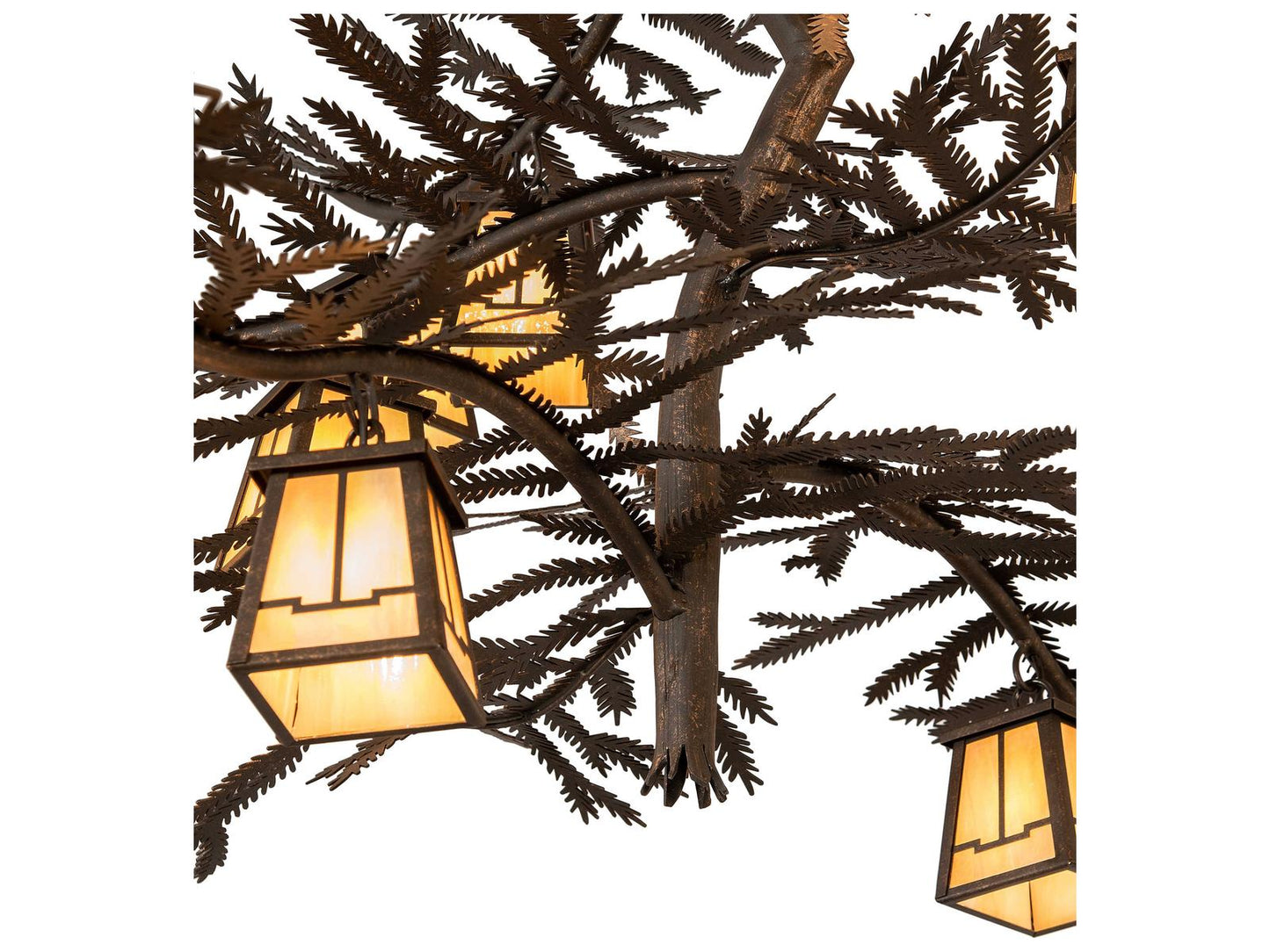 Meyda 12-Light Pine Branch Valley View Chandelier in Gilded Tobacco with Beige Glass