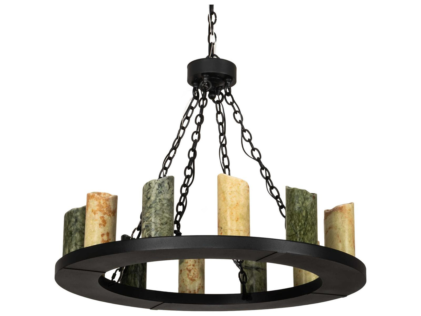 Meyda Loxley 12-Light Wrought Iron Chandelier with Green Jadestone Shades