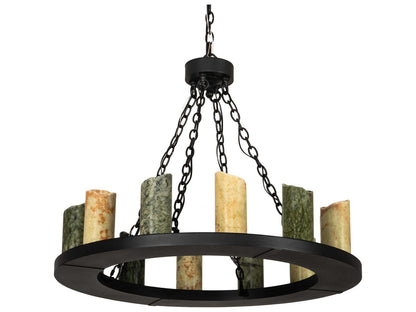 Meyda Loxley 12-Light Wrought Iron Chandelier with Green Jadestone Shades