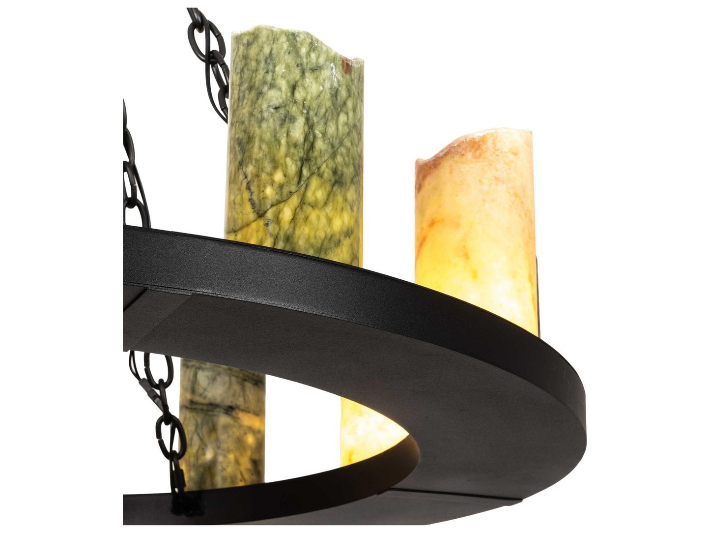 Meyda Loxley 12-Light Wrought Iron Chandelier with Green Jadestone Shades