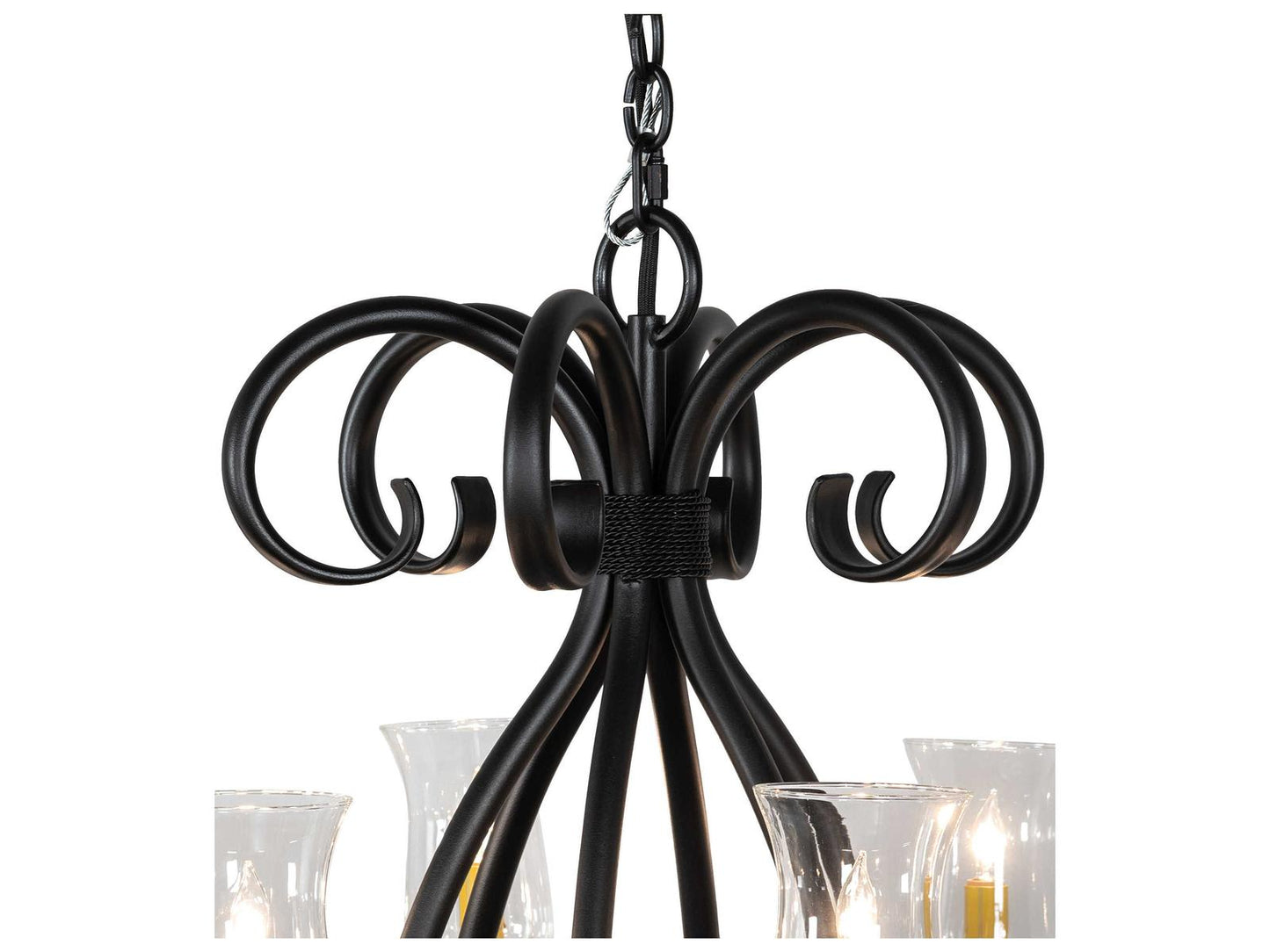 Meyda Sienna 18-Light Candelabra Chandelier with Clear Hurricane Glass Shades in Satin Black Wrought Iron