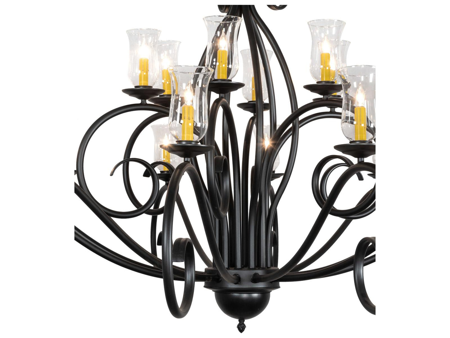 Meyda Sienna 18-Light Candelabra Chandelier with Clear Hurricane Glass Shades in Satin Black Wrought Iron