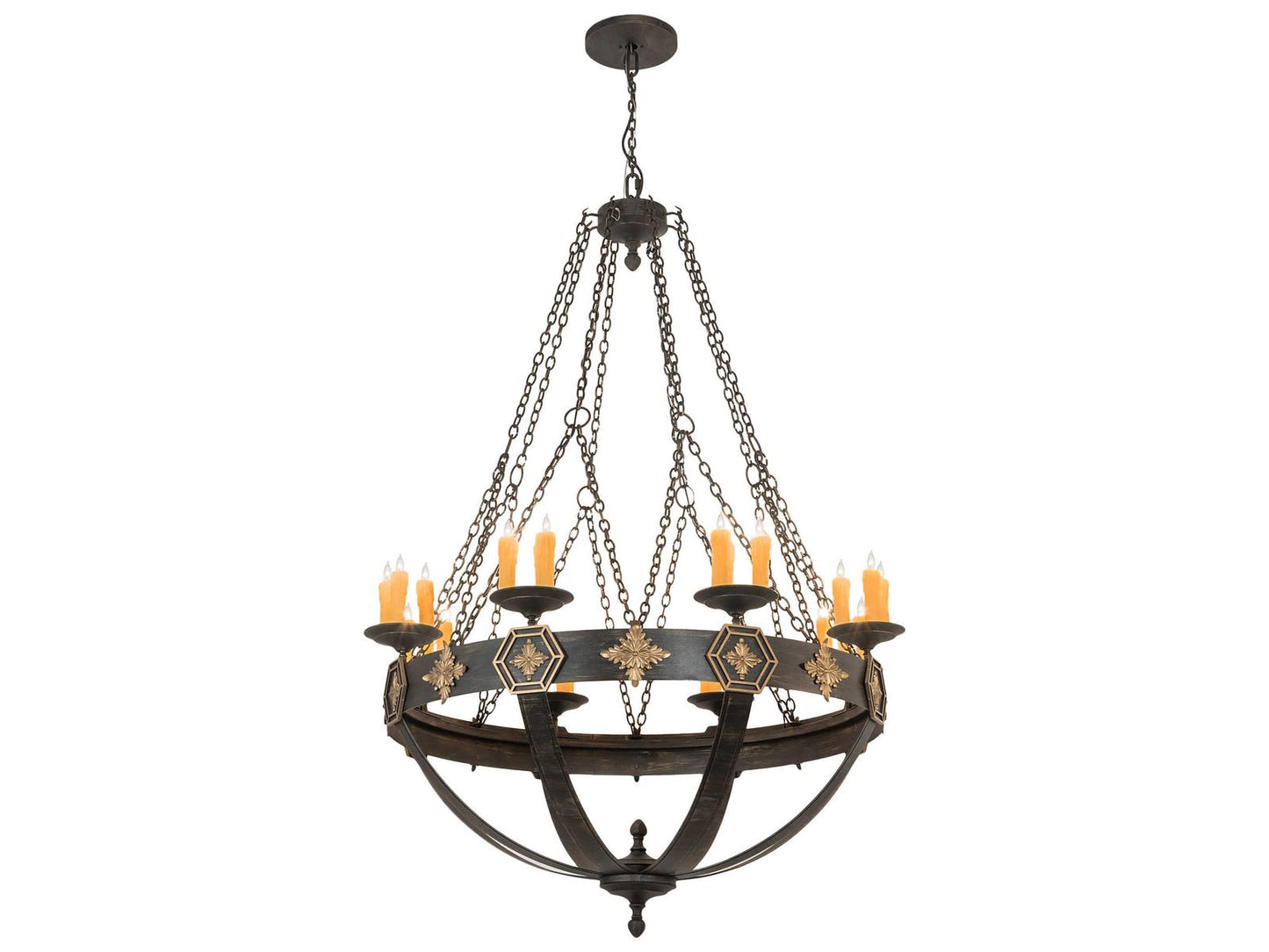 Meyda Neapolis 24-Light Candle Style Chandelier in Textured Black and Soft Gold