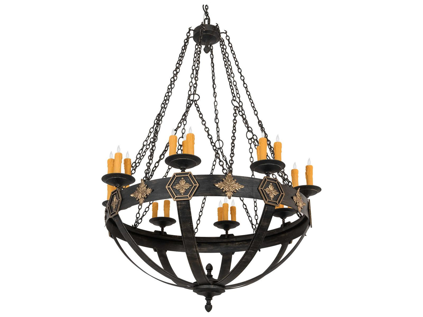Meyda Neapolis 24-Light Candle Style Chandelier in Textured Black and Soft Gold
