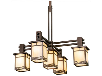 Meyda 5-Light Roylance Chandelier with Geometric Off White Glass in Mahogany Bronze