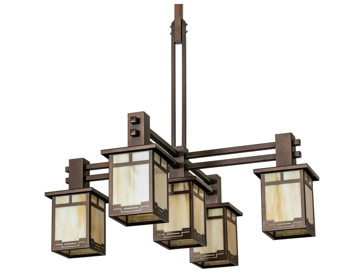 Meyda 5-Light Roylance Chandelier with Geometric Off White Glass in Mahogany Bronze