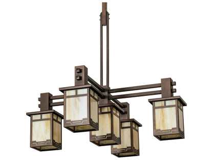 Meyda 5-Light Roylance Chandelier with Geometric Off White Glass in Mahogany Bronze