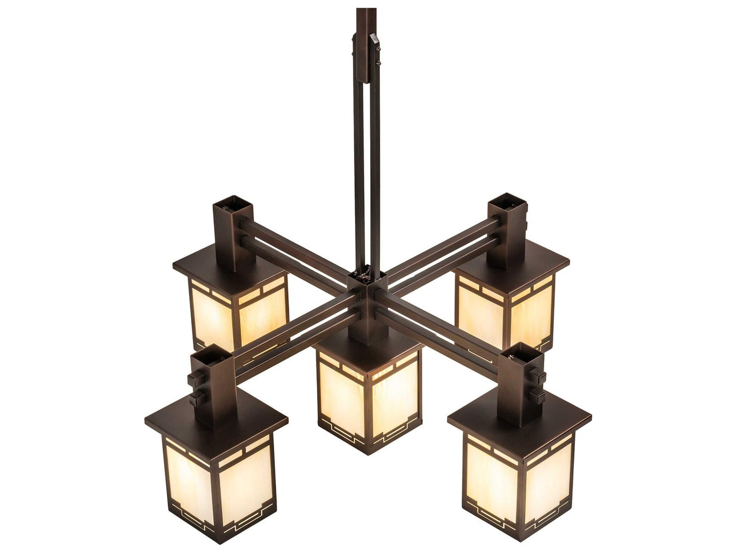 Meyda 5-Light Roylance Chandelier with Geometric Off White Glass in Mahogany Bronze