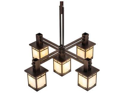 Meyda 5-Light Roylance Chandelier with Geometric Off White Glass in Mahogany Bronze