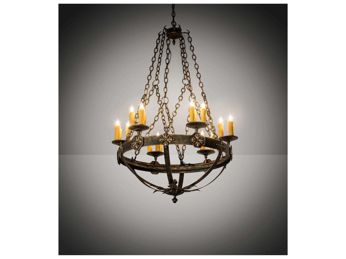 Meyda Neapolis 18-Light Candelabra Chandelier in Textured Black with Gold Highlights