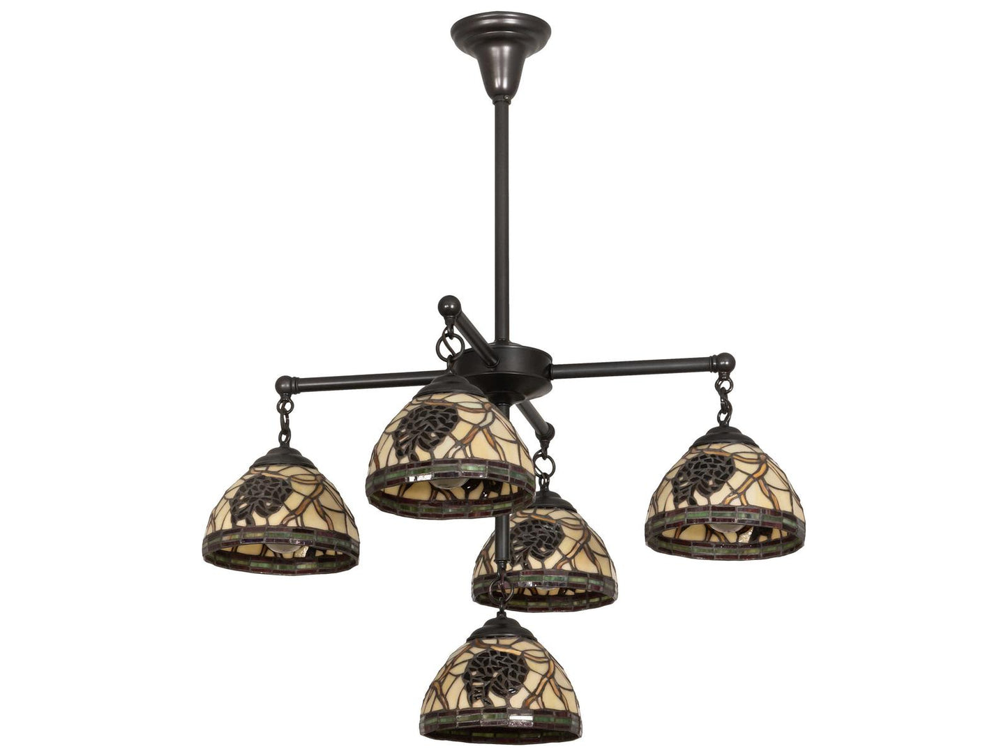 Meyda Pinecone 5-Light Craftsman Brown Green Glass Tiffany Bowl Chandelier