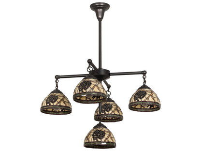 Meyda Pinecone 5-Light Craftsman Brown Green Glass Tiffany Bowl Chandelier