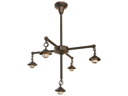 Meyda Pinecone 5-Light Craftsman Brown Green Glass Tiffany Bowl Chandelier
