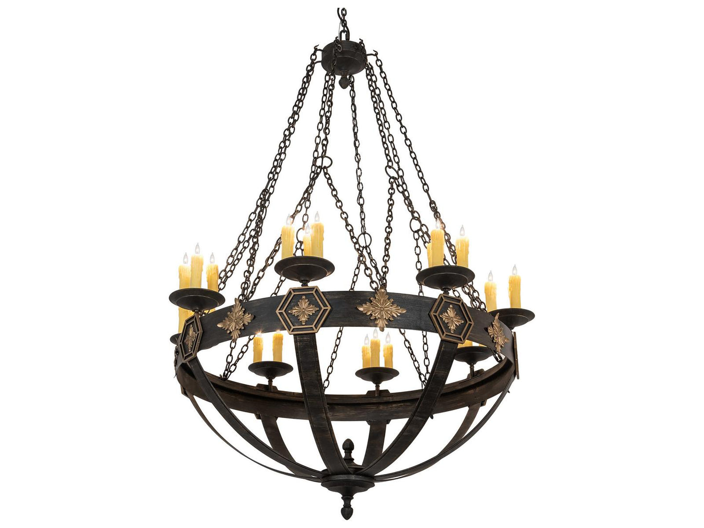 Meyda 24-Light Neapolis Candelabra Chandelier in Black Gold with Faux Candles