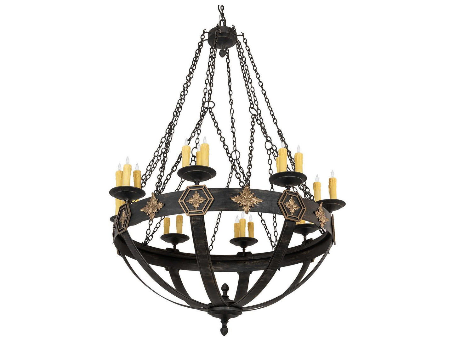 Meyda 24-Light Neapolis Candelabra Chandelier in Black Gold with Faux Candles