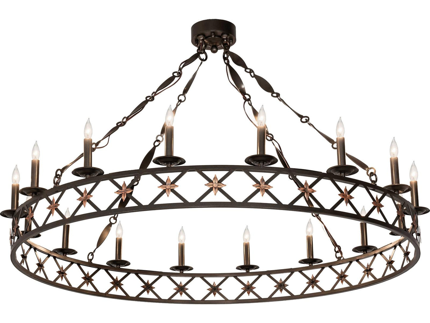 Meyda Kingsbridge 16-Light Candelabra Chandelier in Bronze with Gold Accents