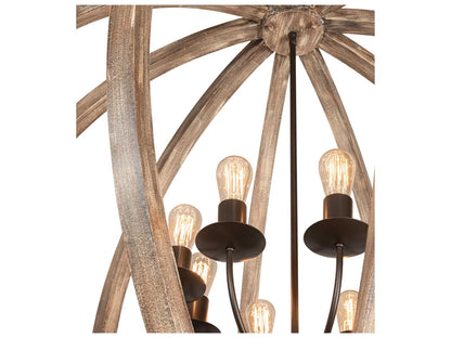 Meyda Woodward 8-Light Chandelier in Bronze and Oak Barrel Stave
