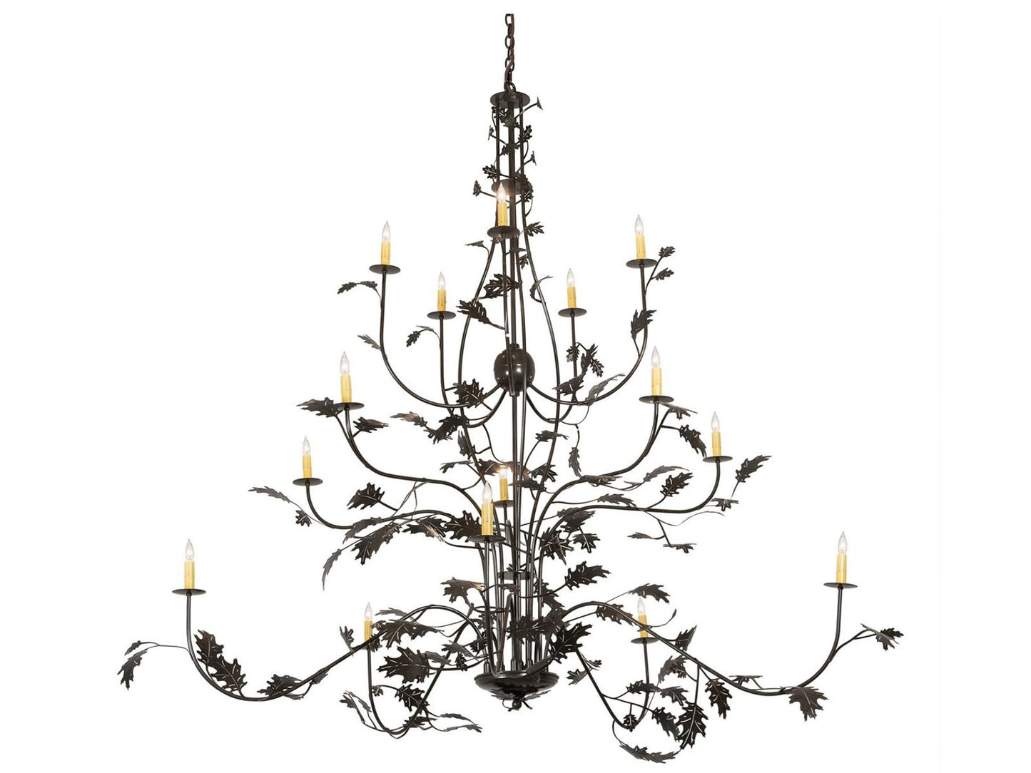 Meyda Oak Leaf 15-Light Candelabra Chandelier in Timeless Bronze