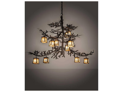 Meyda Pine Branch 12-Light Chandelier with Rust Copper Finish and Beige Iridescent Glass