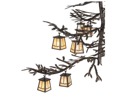 Meyda Pine Branch 12-Light Chandelier with Rust Copper Finish and Beige Iridescent Glass