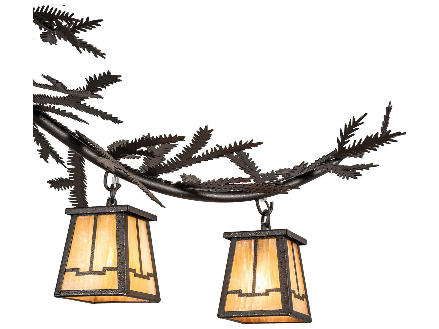 Meyda Pine Branch 12-Light Chandelier with Rust Copper Finish and Beige Iridescent Glass