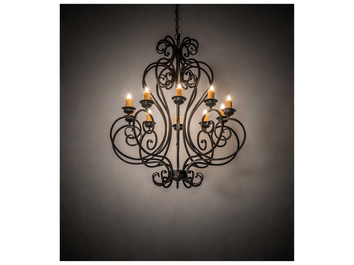 Meyda Fernando 10-Light Chandelier with Hand-Forged Scrollwork in Golden Bronze