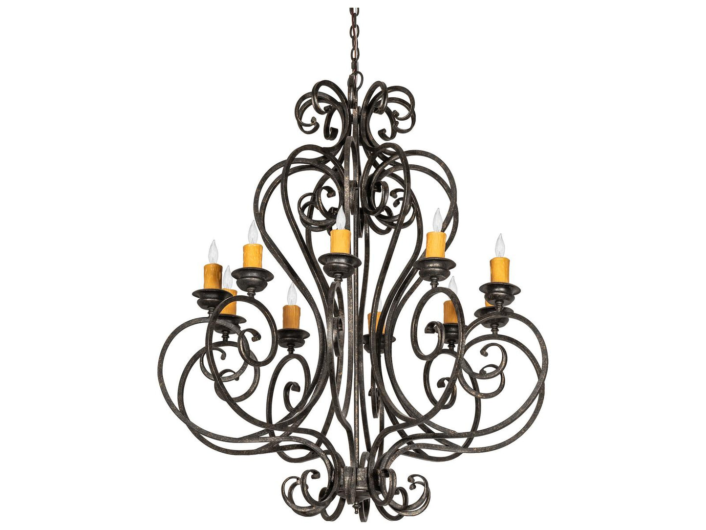 Meyda Fernando 10-Light Chandelier with Hand-Forged Scrollwork in Golden Bronze