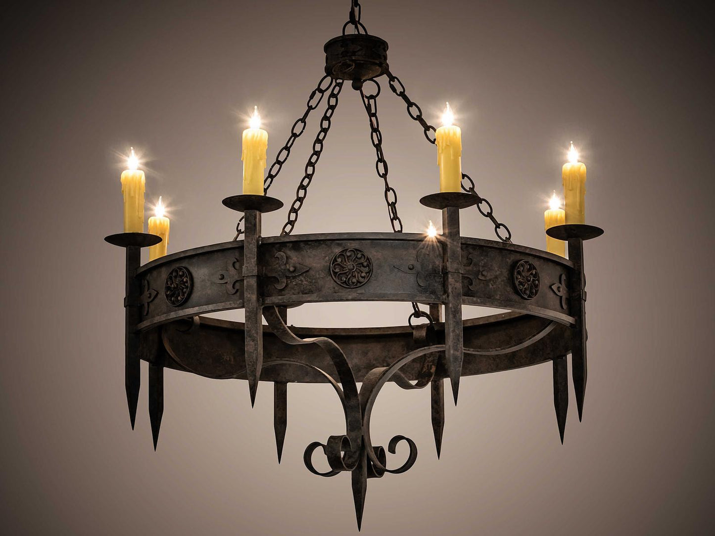 Meyda Calandra 8-Light Candelabra Chandelier in Coffee Bean with Chocolate Ivory Faux Candlelights
