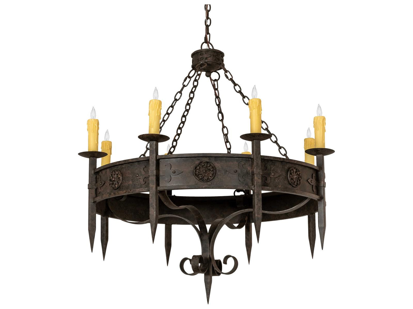 Meyda Calandra 8-Light Candelabra Chandelier in Coffee Bean with Chocolate Ivory Faux Candlelights