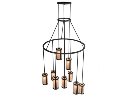 Meyda Cartier 9-Light Black Silver Mica Cylinder Chandelier