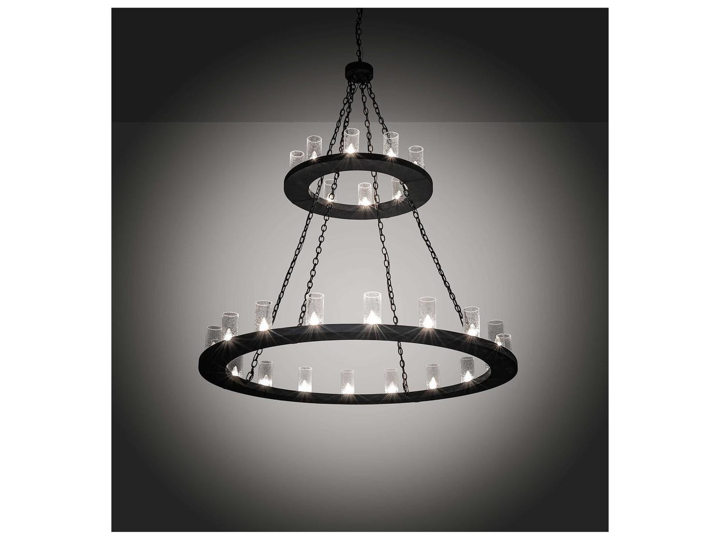 Meyda Loxley 28-Light Black Clear Seedy Glass Cylinder Round Chandelier