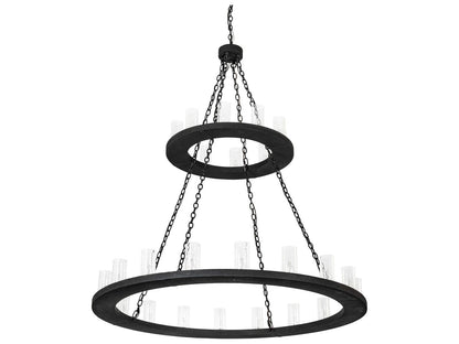 Meyda Loxley 28-Light Black Clear Seedy Glass Cylinder Round Chandelier
