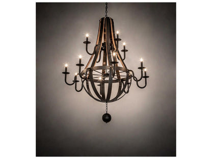 Meyda Barrel Stave 12-Light Natural Wood Tiered Chandelier in Oil Rubbed Bronze