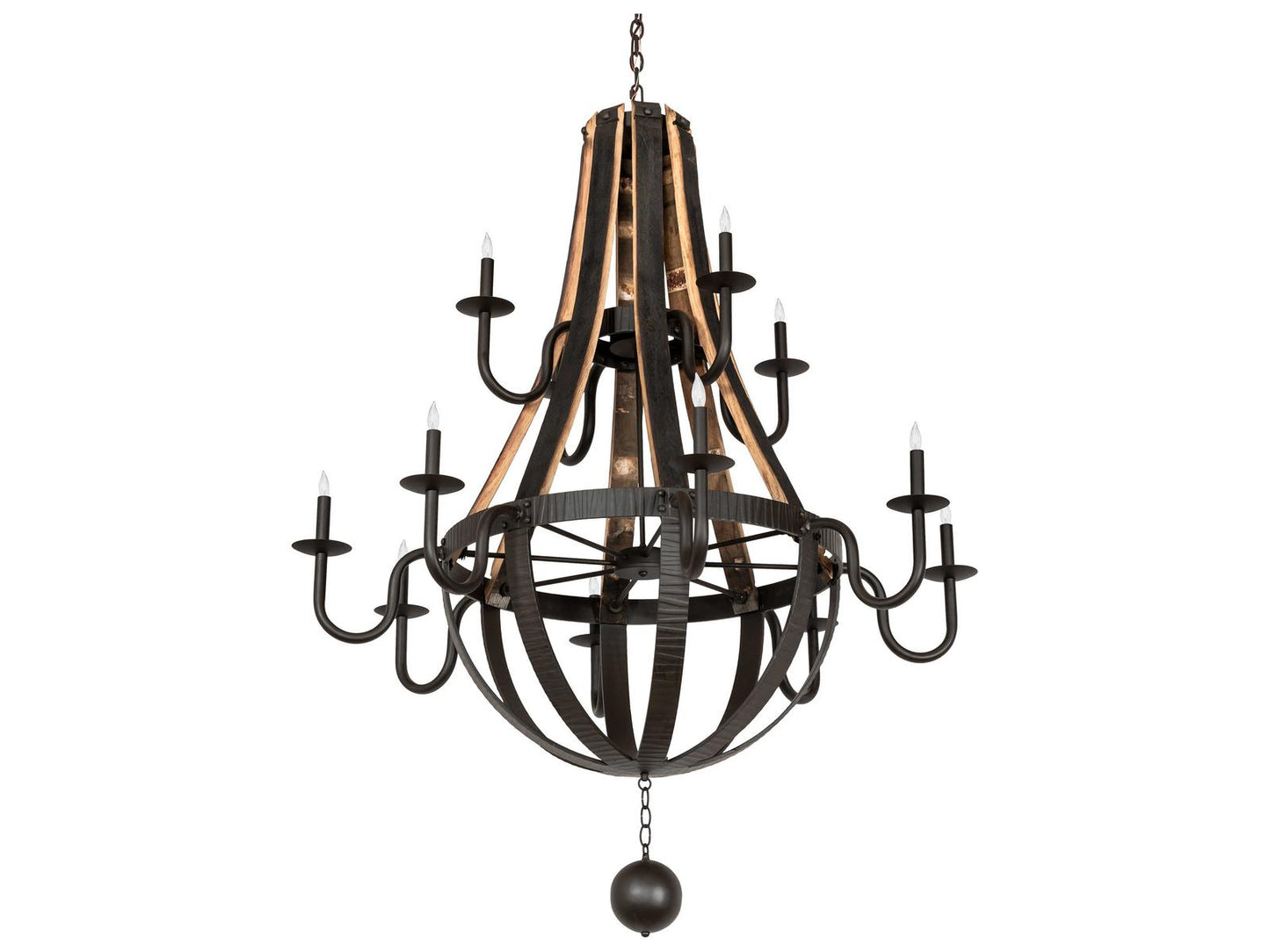 Meyda Barrel Stave 12-Light Natural Wood Tiered Chandelier in Oil Rubbed Bronze
