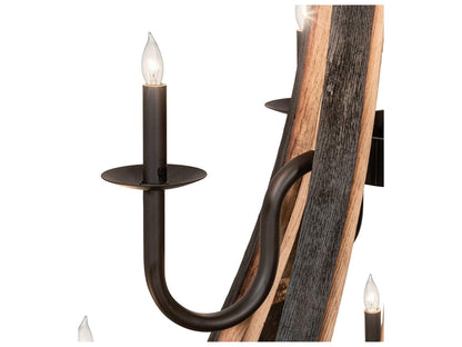Meyda Barrel Stave 12-Light Natural Wood Tiered Chandelier in Oil Rubbed Bronze