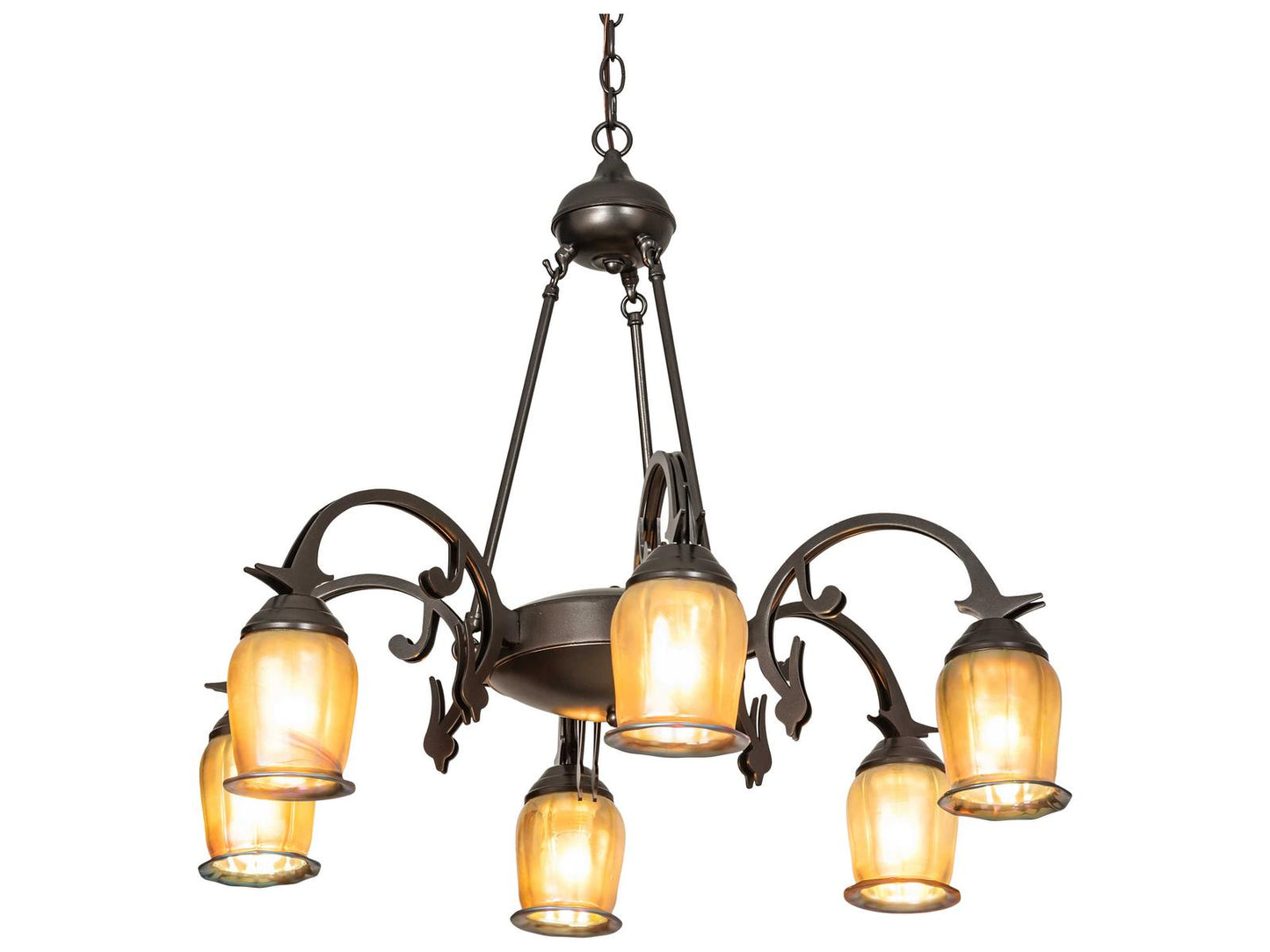 Meyda Revival 6-Light Oil Rubbed Bronze Chandelier with Gold Glass Bells