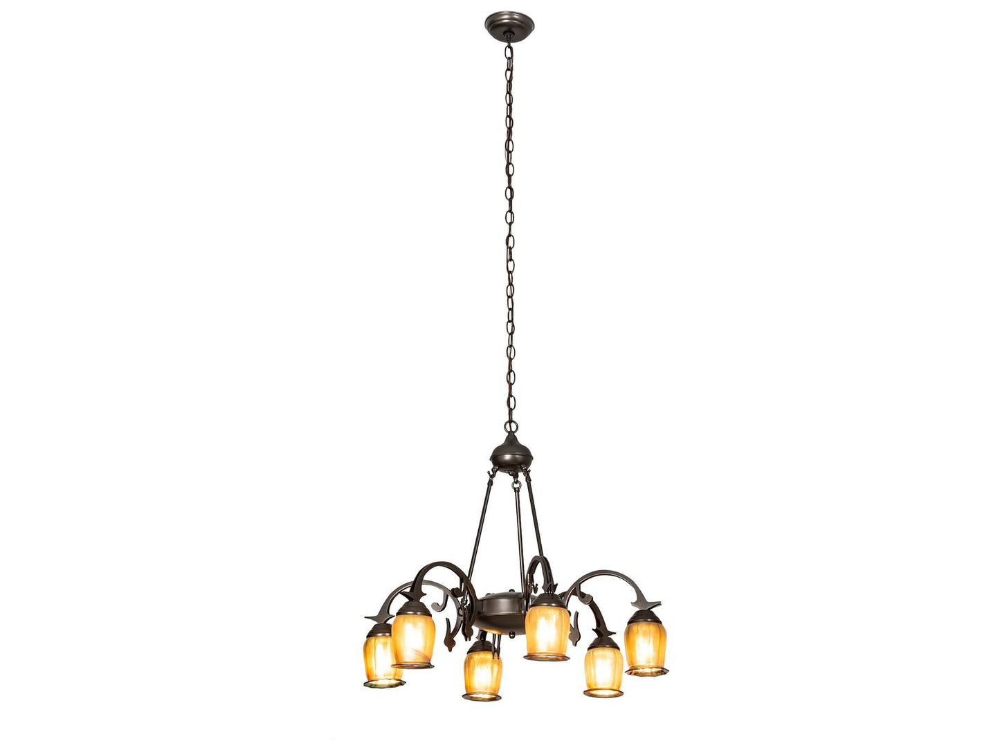 Meyda Revival 6-Light Oil Rubbed Bronze Chandelier with Gold Glass Bells